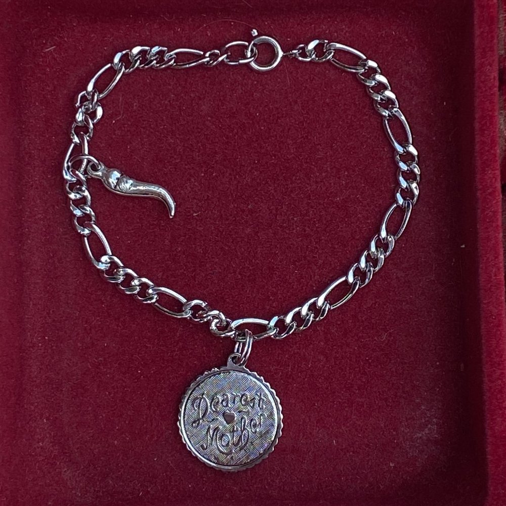 MOTHER’S DAY is coming! Sterling Charm Bracelet says Dearest Mother & Horn Charm